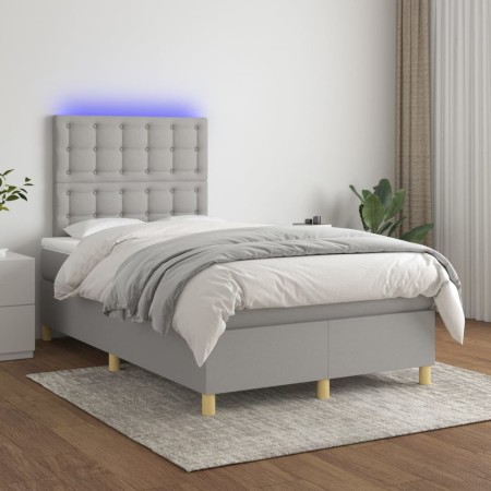 Cama box spring con colchón tela y LED gris claro 120x200 cm de vidaXL, Camas y somieres - Ref: Foro24-3135741, Precio: 437,3...