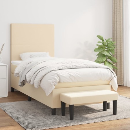 Cama box spring con colchón tela color crema 90x200 cm de vidaXL, Camas y somieres - Ref: Foro24-3136410, Precio: 381,94 €, D...