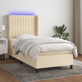 Box spring bed mattress and LED lights cream fabric 90x200 cm by vidaXL, Beds and slatted bases - Ref: Foro24-3138450, Price:...