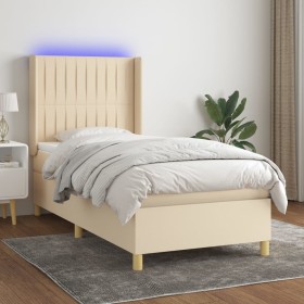 Box spring bed mattress and LED lights cream fabric 90x200 cm by vidaXL, Beds and slatted bases - Ref: Foro24-3139010, Price:...