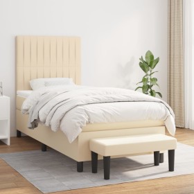 Box spring bed with cream fabric mattress 90x200 cm by vidaXL, Beds and slatted bases - Ref: Foro24-3136730, Price: 379,99 €,...