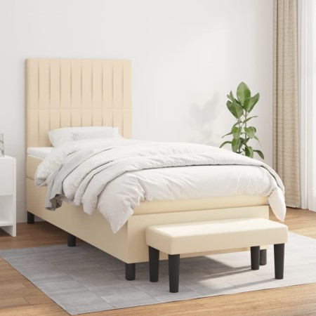 Cama box spring con colchón tela color crema 90x200 cm de vidaXL, Camas y somieres - Ref: Foro24-3136730, Precio: 384,03 €, D...