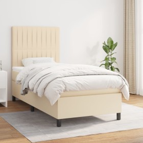 Box spring bed with cream fabric mattress 90x200 cm by vidaXL, Beds and slatted bases - Ref: Foro24-3141910, Price: 357,46 €,...