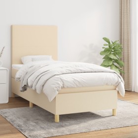 Cama box spring con colchón tela color crema 90x200 cm de vidaXL, Camas y somieres - Ref: Foro24-3142150, Precio: 348,46 €, D...