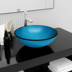 Blue tempered glass sink 42x14 cm by vidaXL, Sinks - Ref: Foro24-345265, Price: 75,93 €, Discount: %