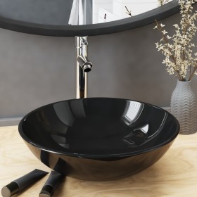 Sink and faucet with black tempered glass push-button stopper by vidaXL, Sinks - Ref: Foro24-3098449, Price: 87,08 €, Discoun...