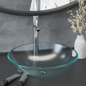 Lavabo con grifo y tapón pulsador cristal templado esmerilado de vidaXL, Lavabos - Ref: Foro24-3098444, Precio: 84,53 €, Desc...