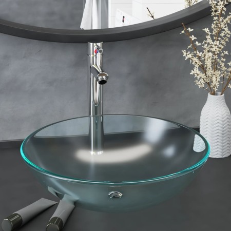 Sink with faucet and frosted tempered glass push-button stopper by vidaXL, Sinks - Ref: Foro24-3098448, Price: 89,10 €, Disco...