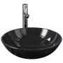 Lavabo con grifo y tapón pulsador cristal templado negro de vidaXL, Lavabos - Ref: Foro24-3098453, Precio: 105,39 €, Descuent...