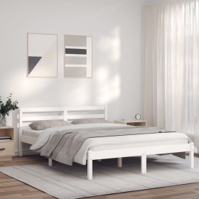 Solid white pine wood bed frame 135x190 cm by vidaXL, Beds and slatted bases - Ref: Foro24-835818, Price: 158,05 €, Discount: %