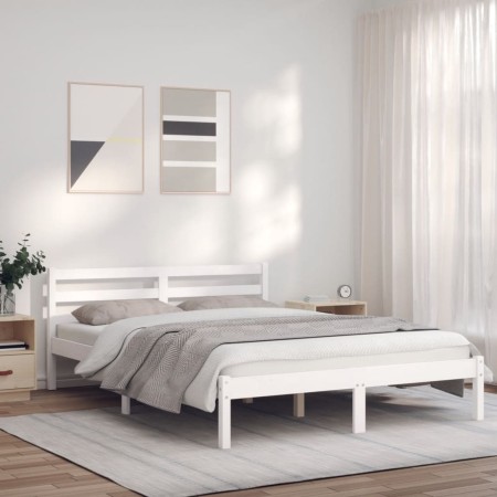 Solid white pine wood bed frame 140x190 cm by vidaXL, Beds and slatted bases - Ref: Foro24-835821, Price: 162,39 €, Discount: %