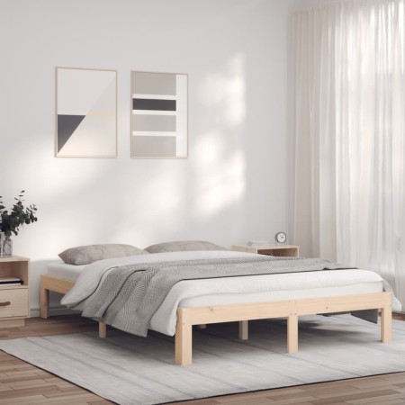 Estructura de cama madera maciza de pino 120x190 cm de vidaXL, Camas y somieres - Ref: Foro24-835853, Precio: 111,28 €, Descu...