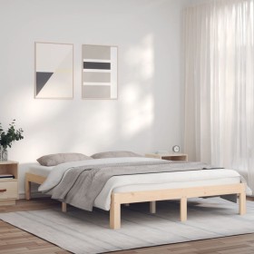 Estructura de cama madera maciza de pino 135x190 cm de vidaXL, Camas y somieres - Ref: Foro24-835856, Precio: 116,64 €, Descu...