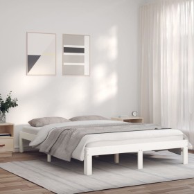 Estructura de cama madera maciza de pino blanco 135x190 cm de vidaXL, Camas y somieres - Ref: Foro24-835857, Precio: 138,93 €...