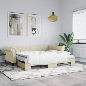 Sofa with trundle bed cream synthetic leather 90x200 cm by vidaXL, Beds and slatted bases - Ref: Foro24-3197725, Price: 317,0...