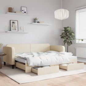 Trundle sofa bed with drawers cream fabric 80x200 cm by vidaXL, Beds and slatted bases - Ref: Foro24-3196851, Price: 330,28 €...