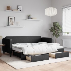 Trundle sofa bed with drawers black fabric 80x200 cm by vidaXL, Beds and slatted bases - Ref: Foro24-3196849, Price: 322,79 €...