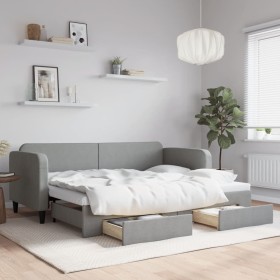 Trundle sofa bed with drawers light gray fabric 80x200 cm by vidaXL, Beds and slatted bases - Ref: Foro24-3196847, Price: 319...