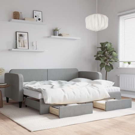 Trundle sofa bed with drawers light gray fabric 80x200 cm by vidaXL, Beds and slatted bases - Ref: Foro24-3196865, Price: 490...