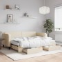 Trundle sofa bed with drawers cream fabric 80x200 cm by vidaXL, Beds and slatted bases - Ref: Foro24-3196869, Price: 468,99 €...