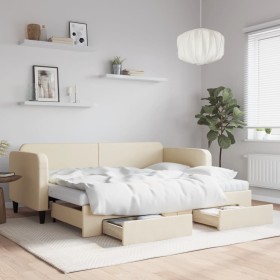 Trundle sofa bed with drawers cream fabric 80x200 cm by vidaXL, Beds and slatted bases - Ref: Foro24-3196869, Price: 468,34 €...