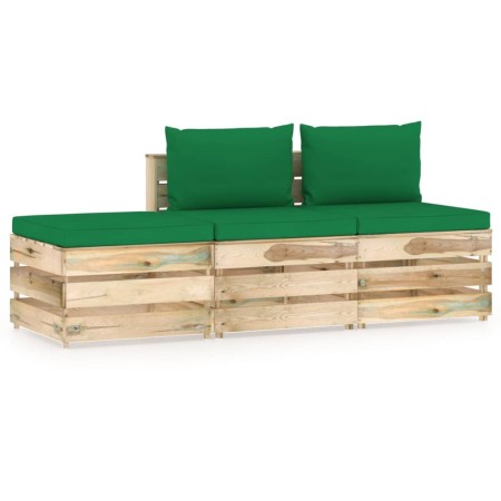 Muebles de jardín 3 piezas con cojines madera impregnada verde de vidaXL, Conjuntos de jardín - Ref: Foro24-3074572, Precio: ...