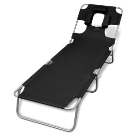 Folding steel sun lounger with black steel head cushion by vidaXL, Loungers - Ref: Foro24-41482, Price: 64,99 €, Discount: %