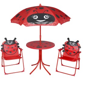 Set mesa y sillas de jardín infantil 3 pzas con sombrilla rojo de vidaXL, Conjuntos de jardín - Ref: Foro24-41842, Precio: 64...