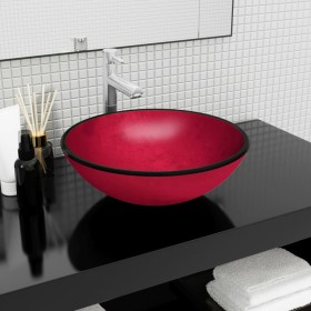 Rotes Waschbecken aus gehärtetem Glas, 42 x 14 cm von vidaXL, Sinkt - Ref: Foro24-345266, Preis: 71,99 €, Rabatt: %