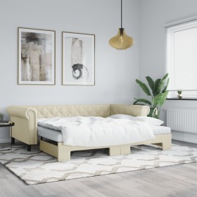 Trundle sofa bed with cream synthetic leather mattress 90x200 cm by vidaXL, Beds and slatted bases - Ref: Foro24-3197729, Pri...