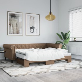 Trundle sofa bed with synthetic leather mattress cappuccino 90x200 cm by vidaXL, Beds and slatted bases - Ref: Foro24-3197730...