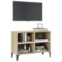 TV-Schrank mit weißen Metallbeinen aus Sonoma-Eiche, 69,5 x 30 x 50 cm von vidaXL, TV-Möbel - Ref: Foro24-805937, Preis: 42,2...