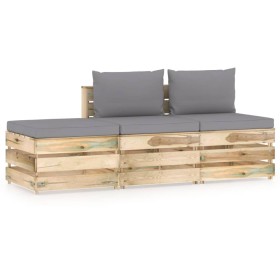 3-piece garden furniture with green impregnated wood cushions by vidaXL, Garden sets - Ref: Foro24-3074568, Price: 235,50 €, ...