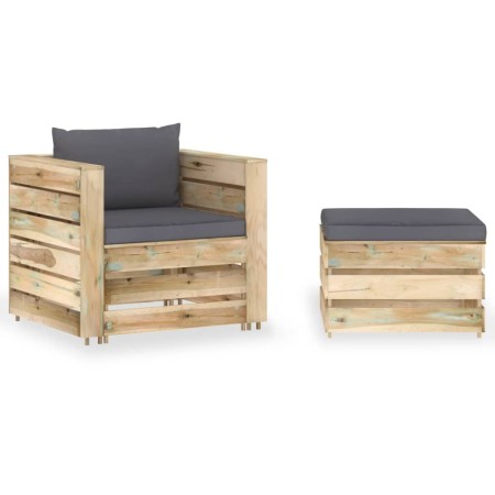 2-piece garden furniture set with green impregnated wood and cushions by vidaXL, Garden sets - Ref: Foro24-3074531, Price: 17...