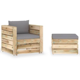 2-piece garden furniture with green impregnated wood cushions by vidaXL, Garden sets - Ref: Foro24-3074532, Price: 178,32 €, ...