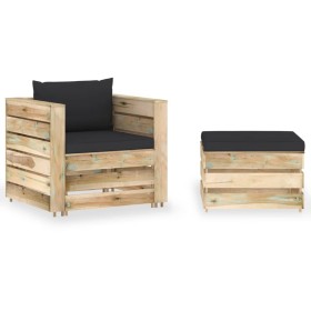 2-teilige Gartenmöbel mit grün imprägnierten Holzkissen von vidaXL, Gartensets - Ref: Foro24-3074538, Preis: 171,23 €, Rabatt: %