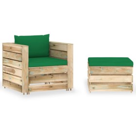 2-piece garden furniture with green impregnated wood cushions by vidaXL, Garden sets - Ref: Foro24-3074536, Price: 158,99 €, ...