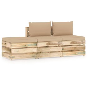 Garden furniture 3 pieces with green impregnated wood cushions by vidaXL, Garden sets - Ref: Foro24-3074570, Price: 210,95 €,...