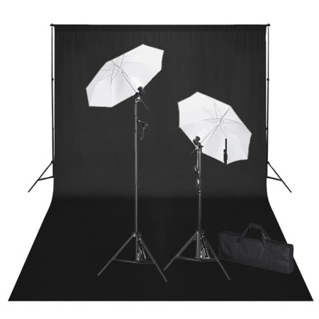 Kit de estudio fotográfico telón fondo negro 600x300 cm y luces de vidaXL, Flashes e iluminaciones de estudio - Ref: Foro24-1...