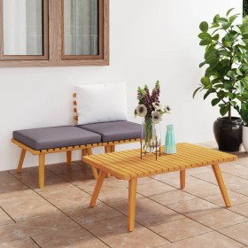 3-piece garden furniture with solid acacia wood cushions by vidaXL, Modular outdoor sofas - Ref: Foro24-316265, Price: 147,26...