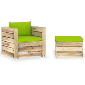 2-teilige Gartenmöbel mit grün imprägnierten Holzkissen von vidaXL, Gartensets - Ref: Foro24-3074542, Preis: 168,99 €, Rabatt: %