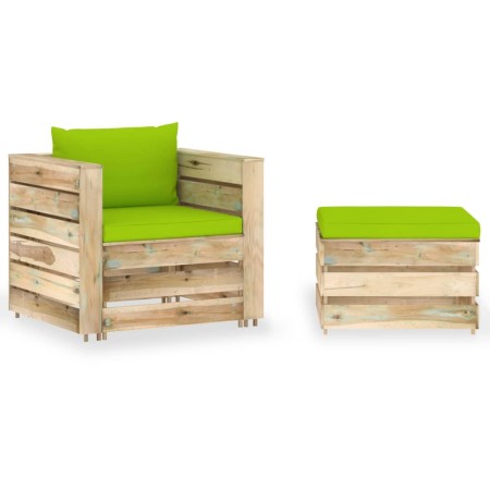 Muebles de jardín 2 piezas con cojines madera impregnada verde de vidaXL, Conjuntos de jardín - Ref: Foro24-3074542, Precio: ...