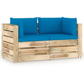 2-seater pallet sofa with green impregnated pine wood cushions by vidaXL, Garden sets - Ref: Foro24-3074547, Price: 316,99 €,...