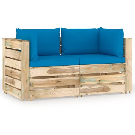 2-seater pallet sofa with green impregnated pine wood cushions by vidaXL, Garden sets - Ref: Foro24-3074547, Price: 316,27 €,...