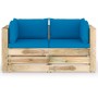 2-seater pallet sofa with green impregnated pine wood cushions by vidaXL, Garden sets - Ref: Foro24-3074547, Price: 316,27 €,...