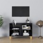 Mueble de TV patas de madera maciza negro brillo 69,5x30x50 cm de vidaXL, Muebles TV - Ref: Foro24-805930, Precio: 40,17 €, D...