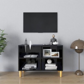 Mueble de TV patas de madera maciza negro brillo 69,5x30x50 cm de vidaXL, Muebles TV - Ref: Foro24-805930, Precio: 39,99 €, D...