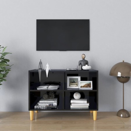 Mueble de TV patas de madera maciza negro brillo 69,5x30x50 cm de vidaXL, Muebles TV - Ref: Foro24-805930, Precio: 40,17 €, D...