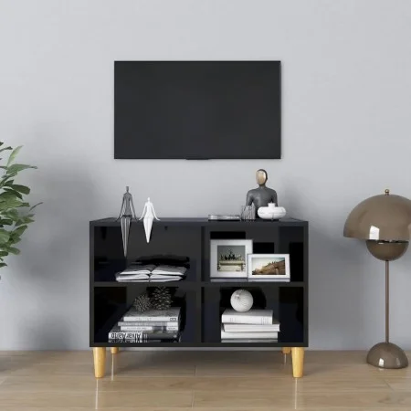 TV-Möbel Massivholzbeine schwarz glänzend 69,5x30x50 cm von vidaXL, TV-Möbel - Ref: Foro24-805930, Preis: 40,17 €, Rabatt: %