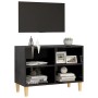 Mueble de TV patas de madera maciza negro brillo 69,5x30x50 cm de vidaXL, Muebles TV - Ref: Foro24-805930, Precio: 40,17 €, D...